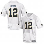 Notre Dame Fighting Irish Men's DJ Brown #12 White Under Armour Authentic Stitched College NCAA Football Jersey TYW7799VO
